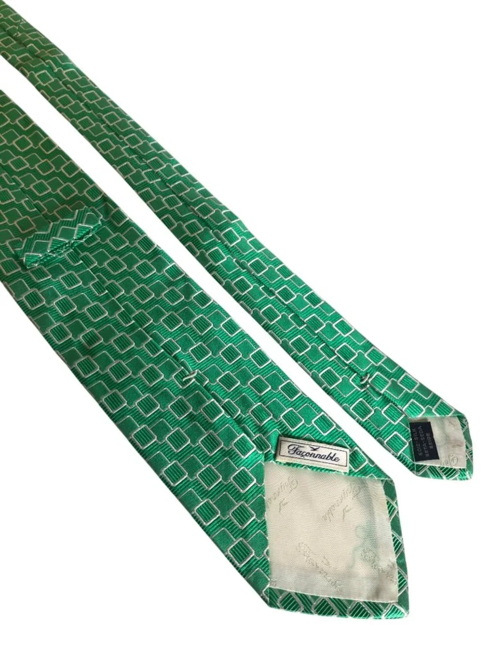 Faconnable Green Geometric Silk Tie Mens Spring Necktie France Office Colorful